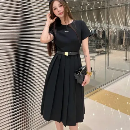 『S-L』NO.1人気 優しい雰囲気 エレガント ベルト付き 半袖 ワンピース
