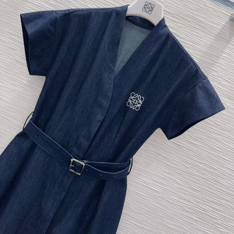『S-L』好感度UP 最愛の一着 エレガント Vネック 刺繍 ワンピース