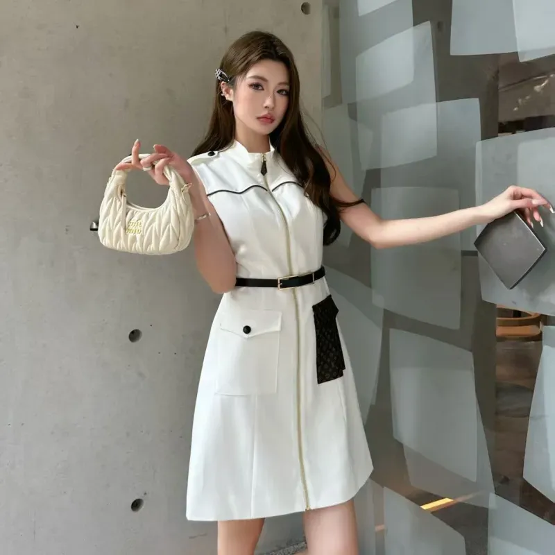 『S-L』超人気商品 大人の定番 フェミニン スタンドネック ノースリープ ワンピース