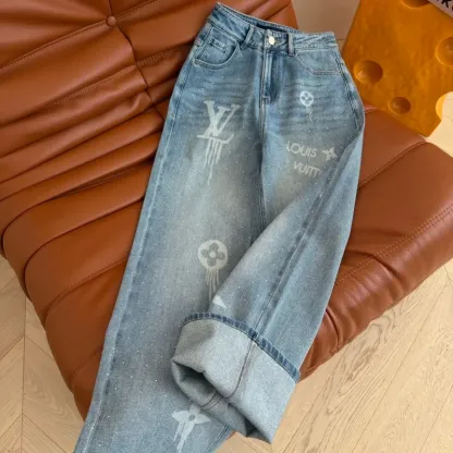『S-L』憧れ 激売れ中 美人度アップ トレンド ホットフィックス ストーン デニム レイヤード パンツ