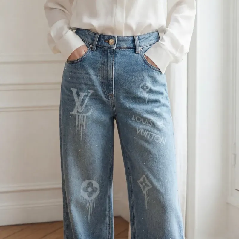 『S-L』憧れ 激売れ中 美人度アップ トレンド ホットフィックス ストーン デニム レイヤード パンツ
