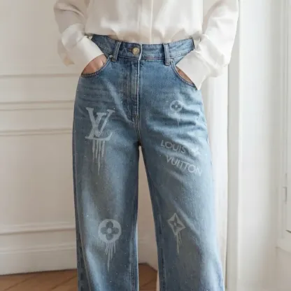 『S-L』憧れ 激売れ中 美人度アップ トレンド ホットフィックス ストーン デニム レイヤード パンツ