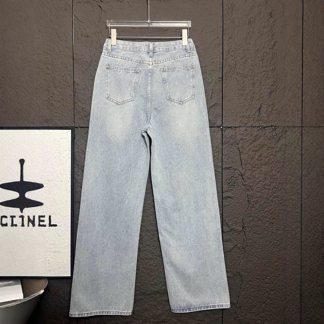 『S-XL』ラインストーンの文字刺繍が施された、最新のトレンドデザインのストレートレッグレディースジーンズ