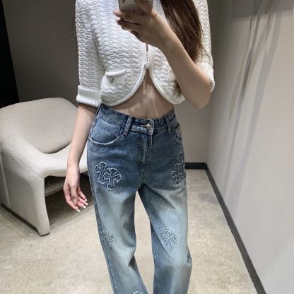 『S-XL』新作パッチワークデニムジーンズ、ゆったりとしたワイドレッグパンツ、ストレートレッグ、トレンディなブランド