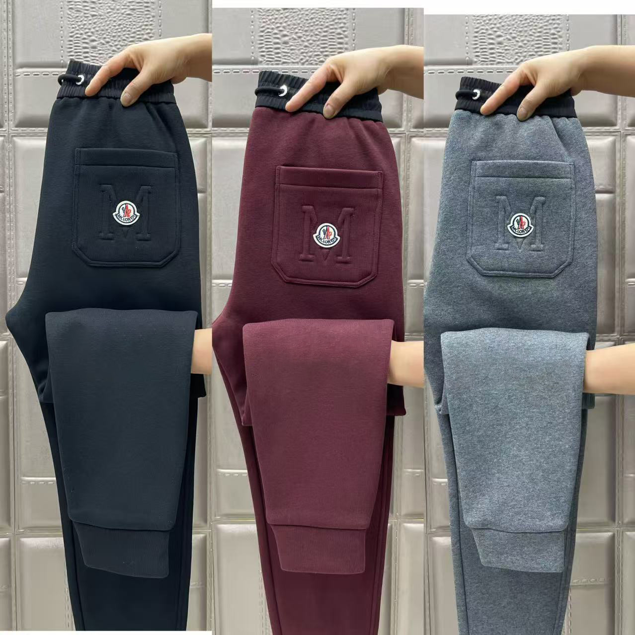 冬のおしゃれなヘザーグレーのフリース裏地コットン素材のトレンド感ある快適で暖かいカジュアルパンツ