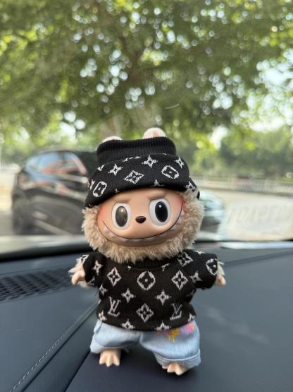 17cm labubuビニール人形の服ニットトレンディなプリント帽子1、2、3世代ユニバーサルスーツ服