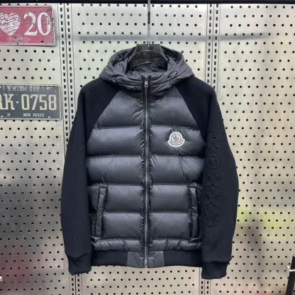 【L-5XL】高級ファッションニットスリーブパッチワークジャケットメンズ、冬用フード付き厚手暖かい