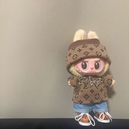 17cm labubuビニール人形の服ニットトレンディなプリント帽子1、2、3世代ユニバーサルスーツ服