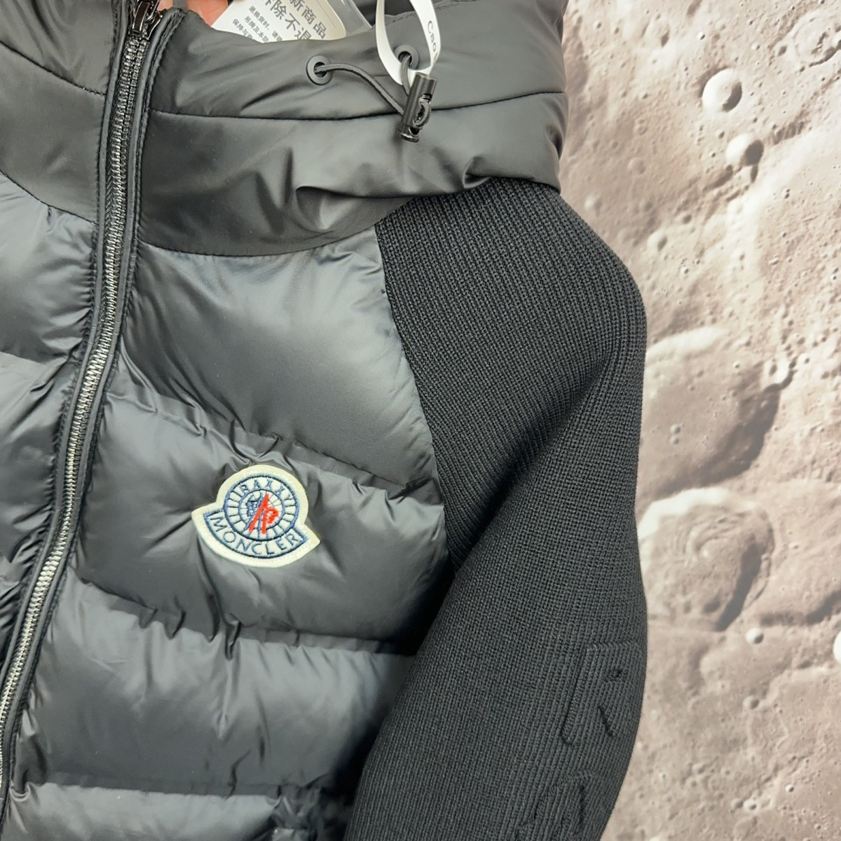 【L-5XL】高級ファッションニットスリーブパッチワークジャケットメンズ、冬用フード付き厚手暖かい