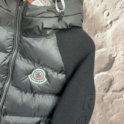 【L-5XL】高級ファッションニットスリーブパッチワークジャケットメンズ、冬用フード付き厚手暖かい