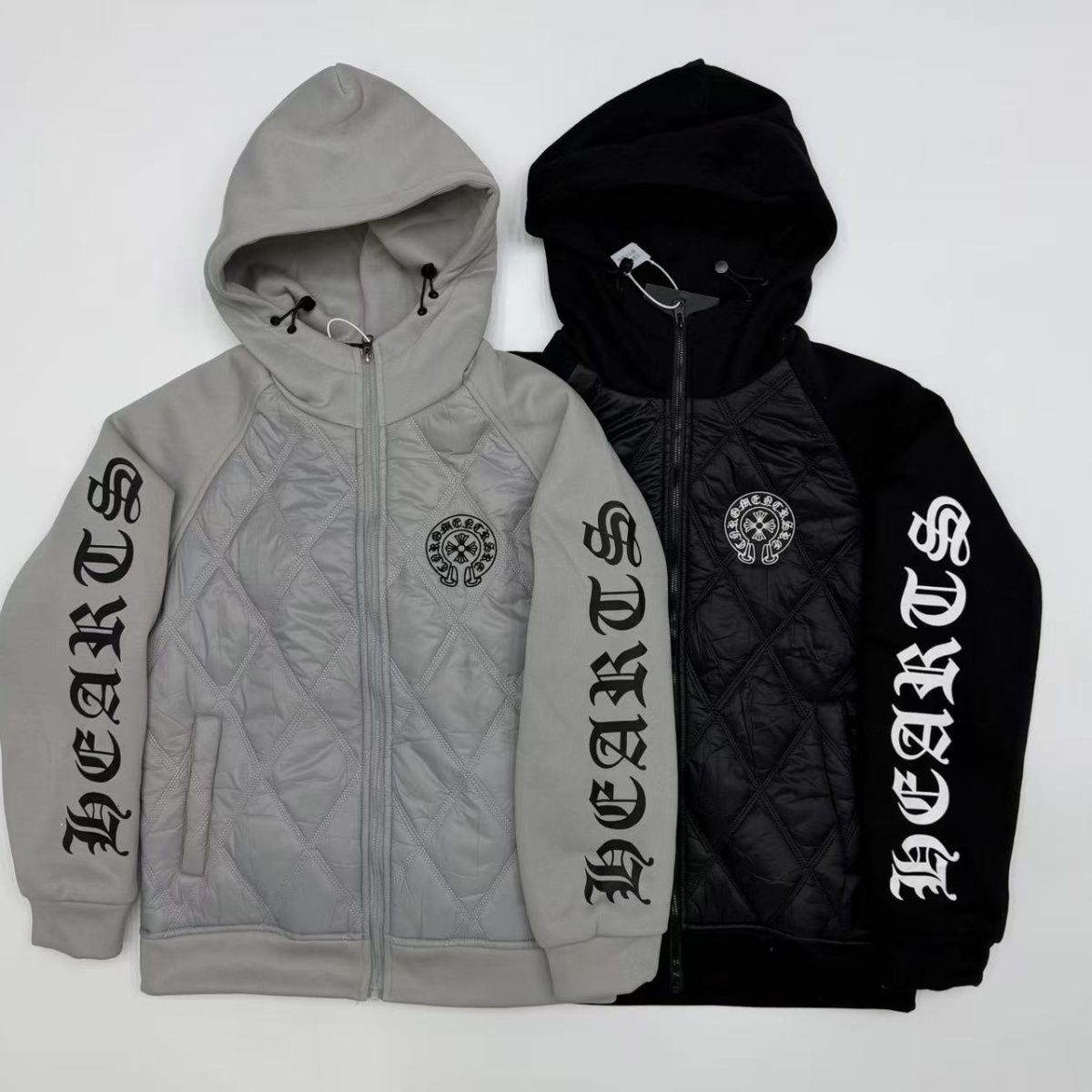 新しいユニセックスの刺繍入りコットンパッド入りジャケット、フード付き、ゆったりとした、カップル向けの暖かいコート。