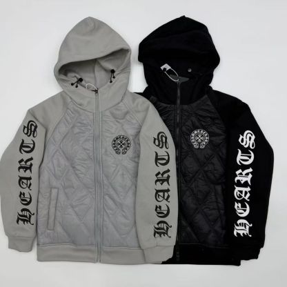 新しいユニセックスの刺繍入りコットンパッド入りジャケット、フード付き、ゆったりとした、カップル向けの暖かいコート。