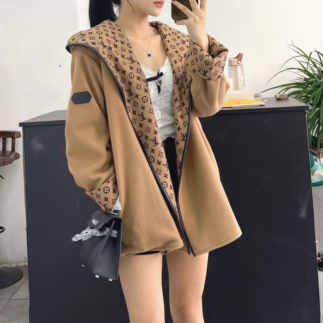 人気の新しいエレガントなベルト付きウールコート、ゆったりとしたフード付きウールジャケット、2025年秋冬