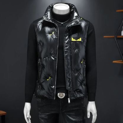 メンズダウンベスト、スタイリッシュなスタンドカラー、秋冬用の暖かいアウター