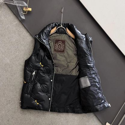 メンズダウンベスト、スタイリッシュなスタンドカラー、秋冬用の暖かいアウター