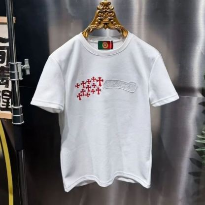 【L-5XL】秋冬カジュアルクルーネック半袖トレンディラグジュアリーTシャツトップス、重厚な刺繍入り