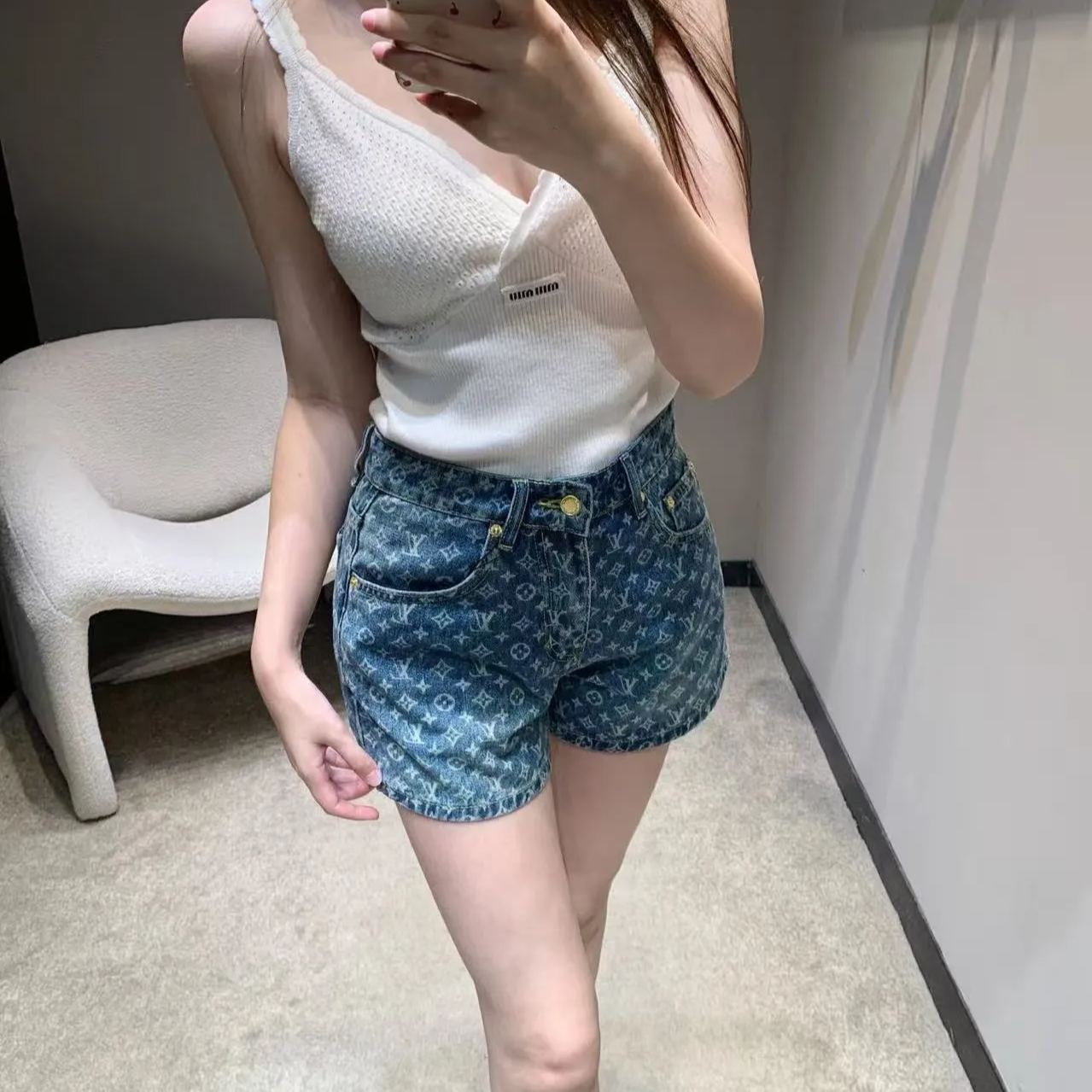 [Copy]おしゃれな夏物刺繍入りスキニーショーツ（ベルト付き）