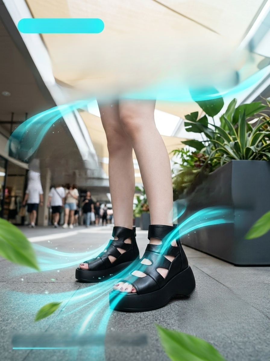 【增高6cm】百搭鬆糕厚底鏤空羅馬女鞋