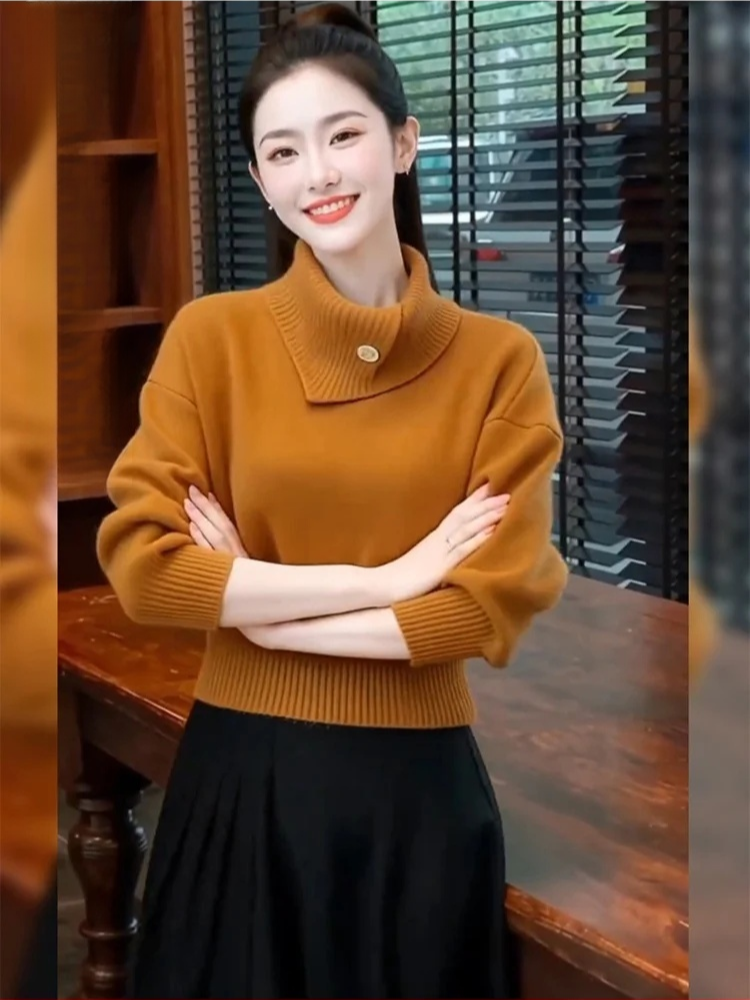 時尚慵懶半高領不規則毛衣