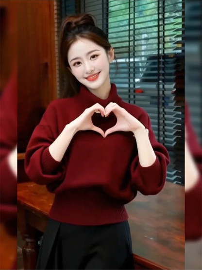 時尚慵懶半高領不規則毛衣