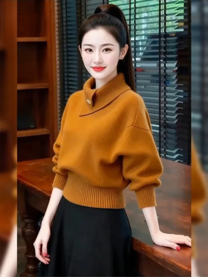 時尚慵懶半高領不規則毛衣