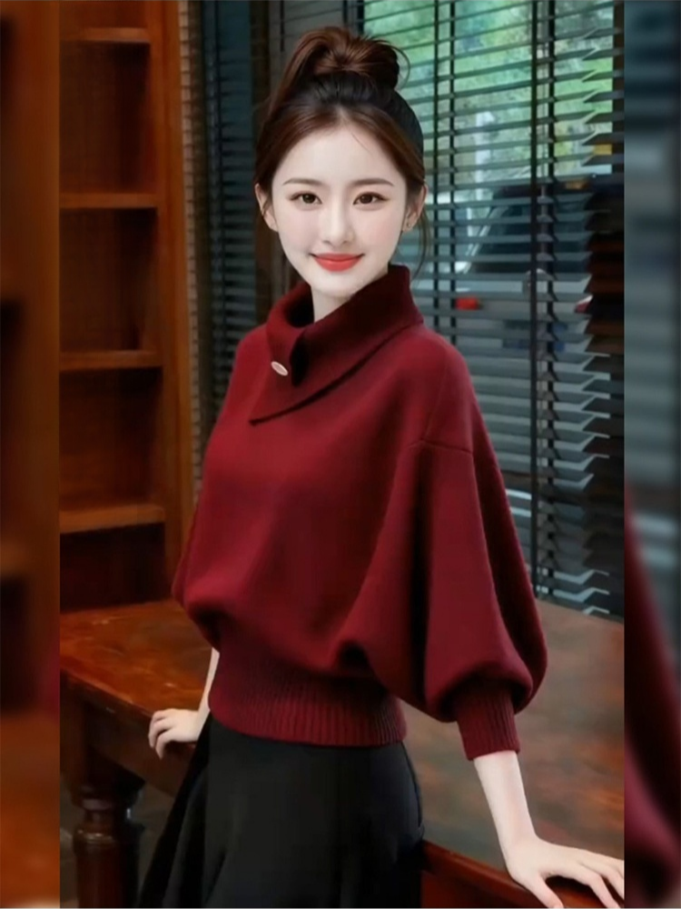 時尚慵懶半高領不規則毛衣