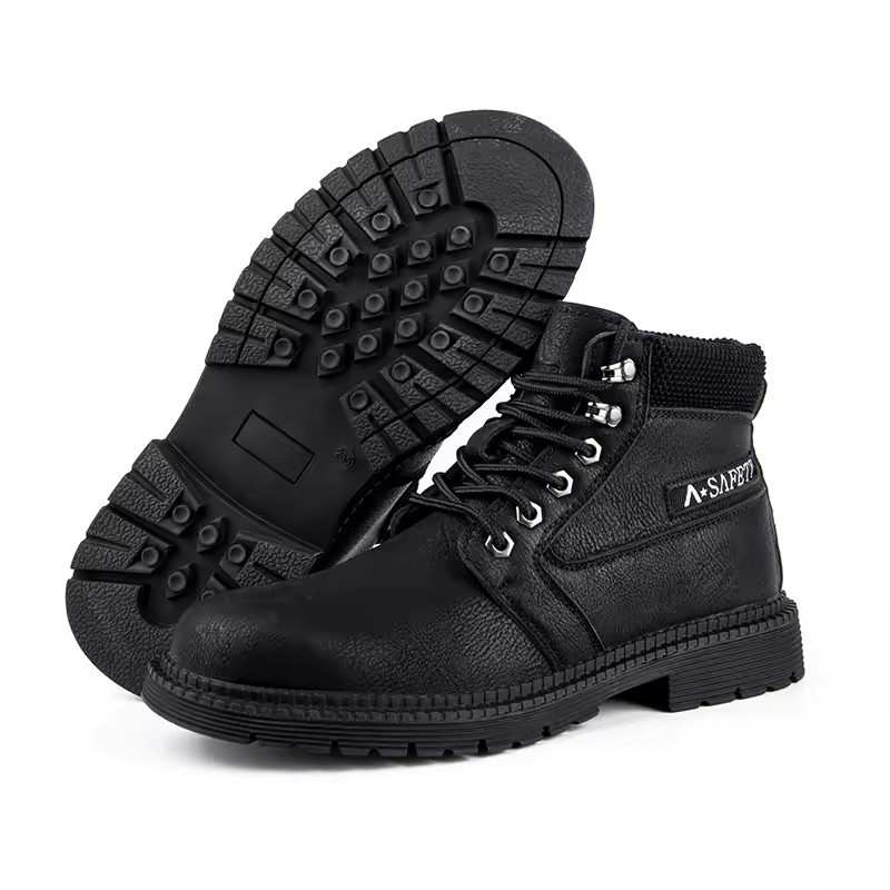 High Quality Brown Color Cow Leather Goodyear Welt Safety Boots with Steel Toe and Plate Casual Work Shoes