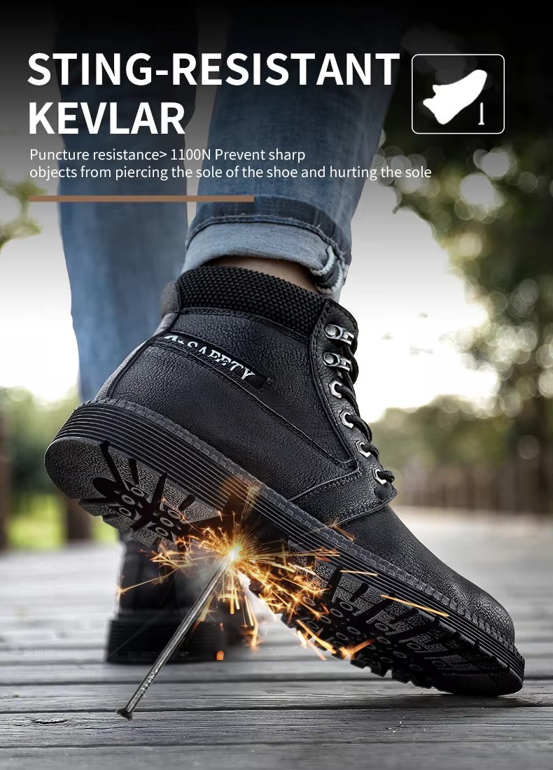 High Quality Brown Color Cow Leather Goodyear Welt Safety Boots with Steel Toe and Plate Casual Work Shoes