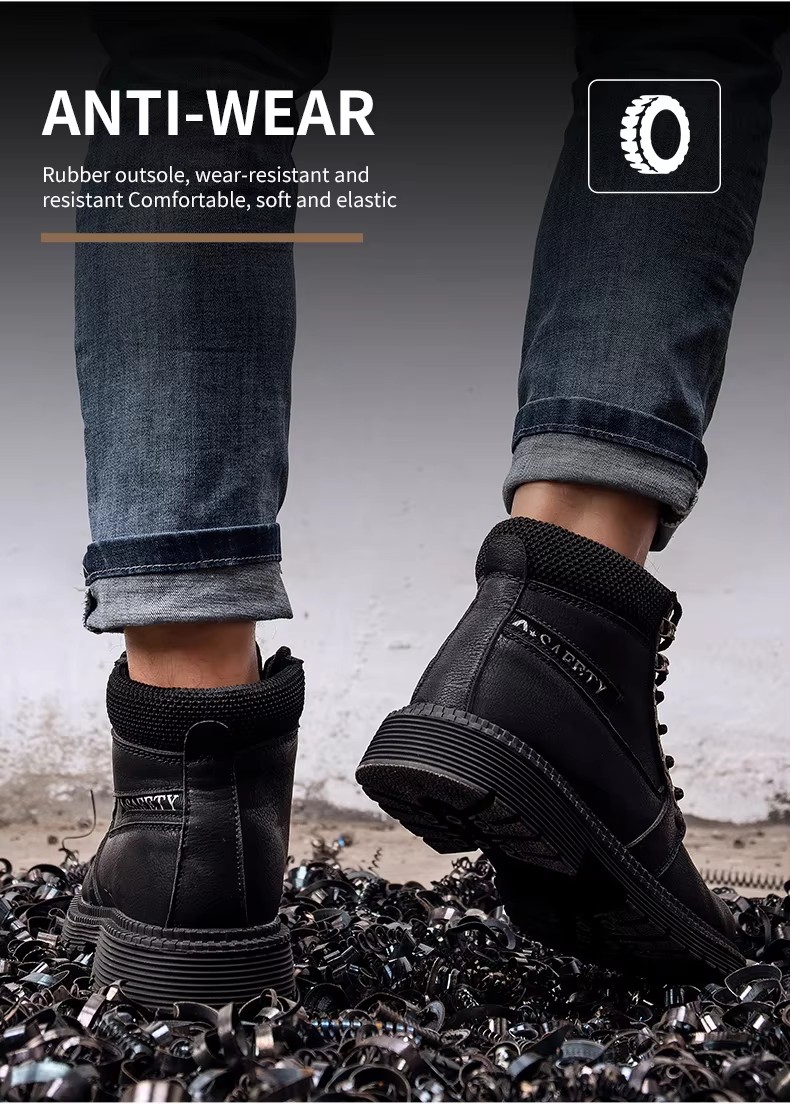 High Quality Brown Color Cow Leather Goodyear Welt Safety Boots with Steel Toe and Plate Casual Work Shoes