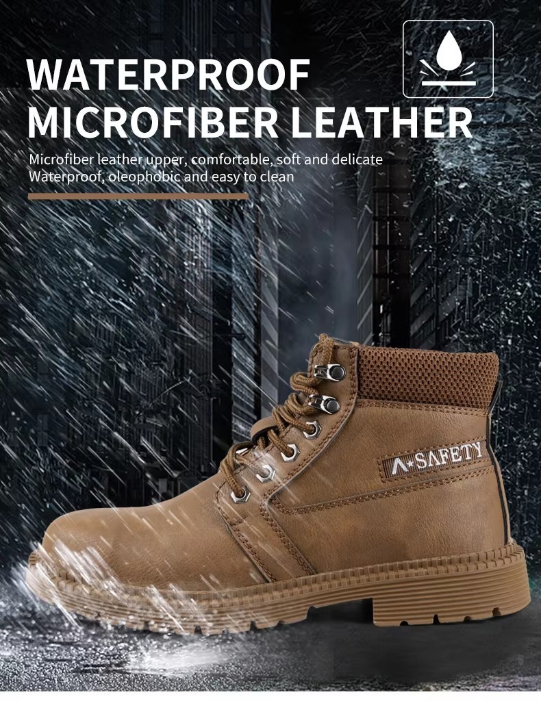 High Quality Brown Color Cow Leather Goodyear Welt Safety Boots with Steel Toe and Plate Casual Work Shoes