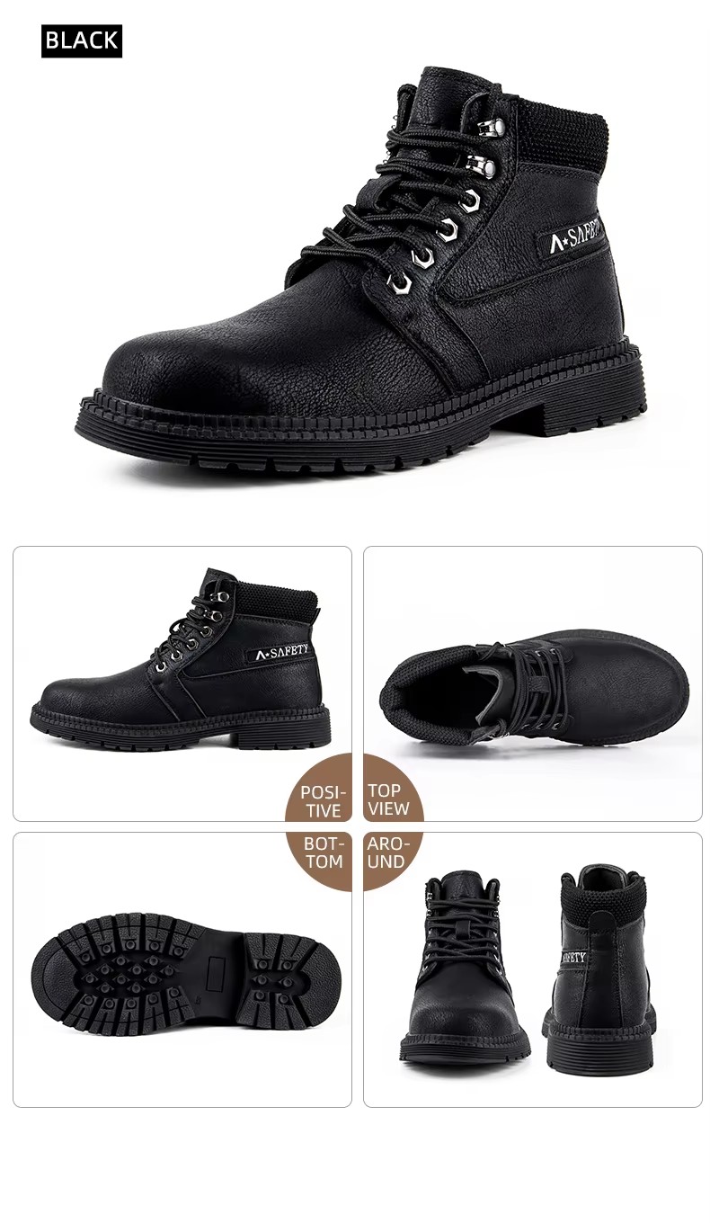 High Quality Brown Color Cow Leather Goodyear Welt Safety Boots with Steel Toe and Plate Casual Work Shoes