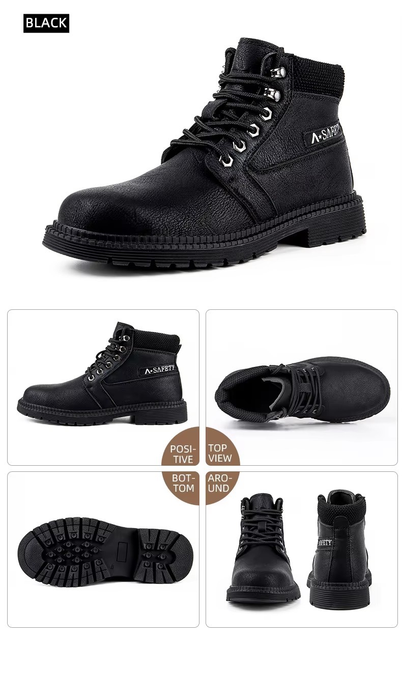 High Quality Brown Color Cow Leather Goodyear Welt Safety Boots with Steel Toe and Plate Casual Work Shoes