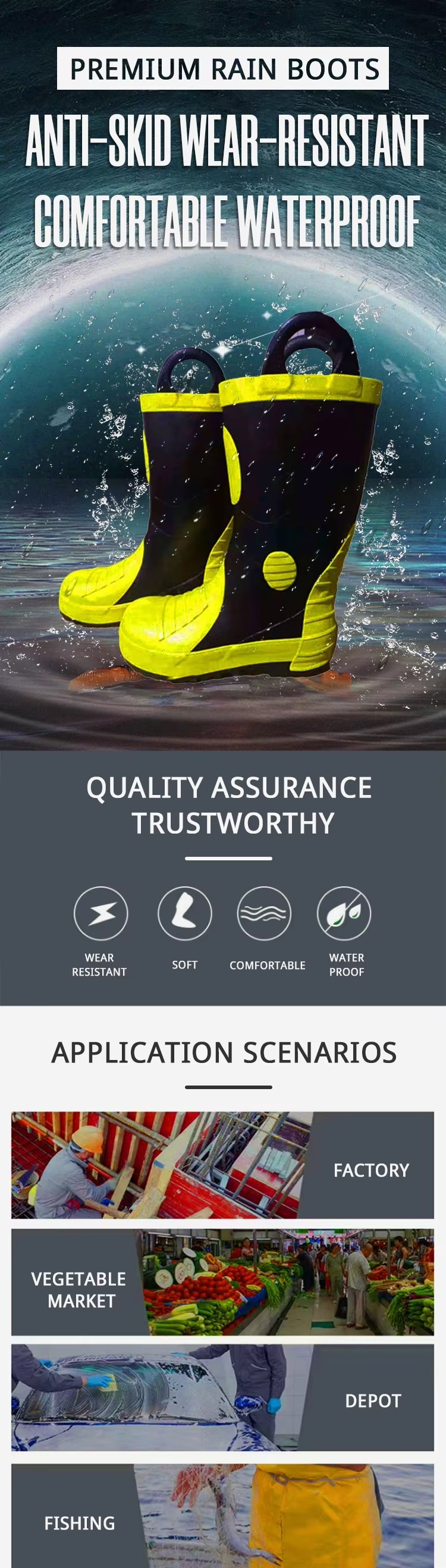 PVC One-piece Firefighting Fireman Boots Cotton Lining Anti-puncture Anti-slip Rubber Base