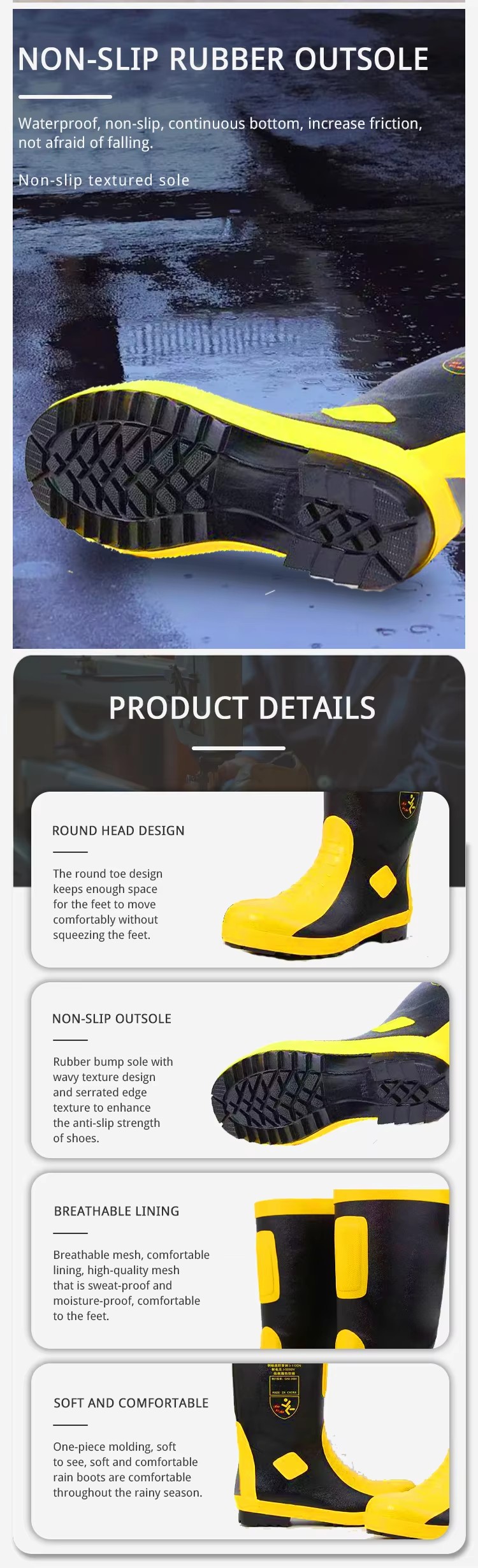 PVC One-piece Firefighting Fireman Boots Cotton Lining Anti-puncture Anti-slip Rubber Base