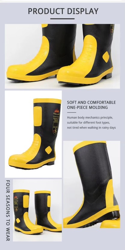 PVC One-piece Firefighting Fireman Boots Cotton Lining Anti-puncture Anti-slip Rubber Base