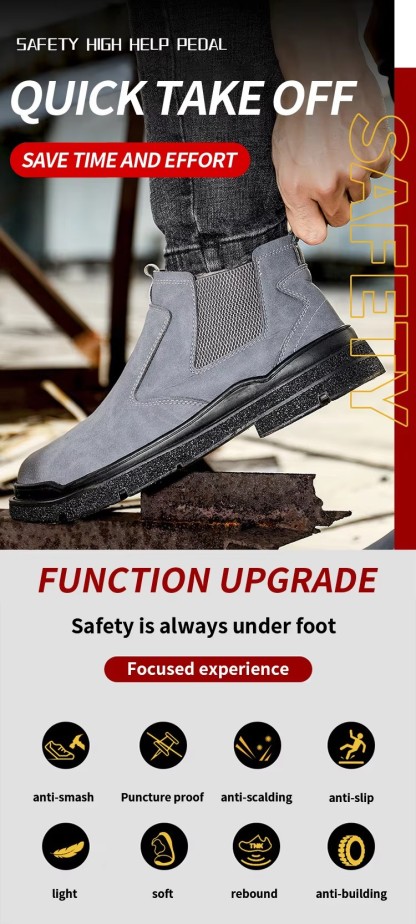 MICROFIBER LEATHER WELDING WORK SAFETY SHOES NO-LACE-UP ANTI-SMASH ANTI-PUNCTURE ANTI-SPARK for MEN SPRING SUMMER AUTUMN WINTER