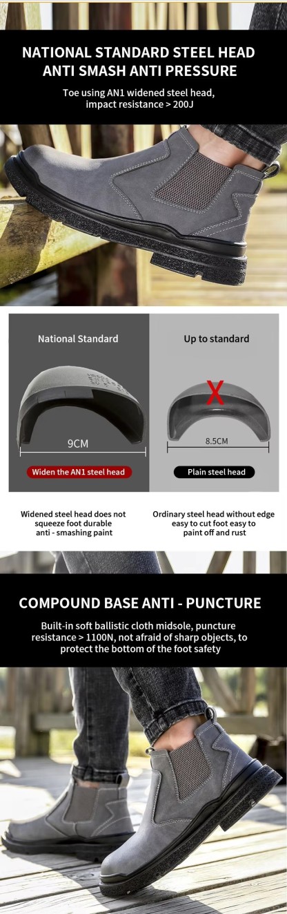 MICROFIBER LEATHER WELDING WORK SAFETY SHOES NO-LACE-UP ANTI-SMASH ANTI-PUNCTURE ANTI-SPARK for MEN SPRING SUMMER AUTUMN WINTER