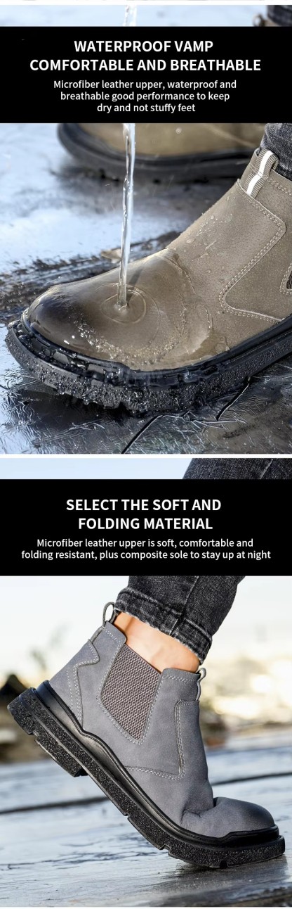 MICROFIBER LEATHER WELDING WORK SAFETY SHOES NO-LACE-UP ANTI-SMASH ANTI-PUNCTURE ANTI-SPARK for MEN SPRING SUMMER AUTUMN WINTER