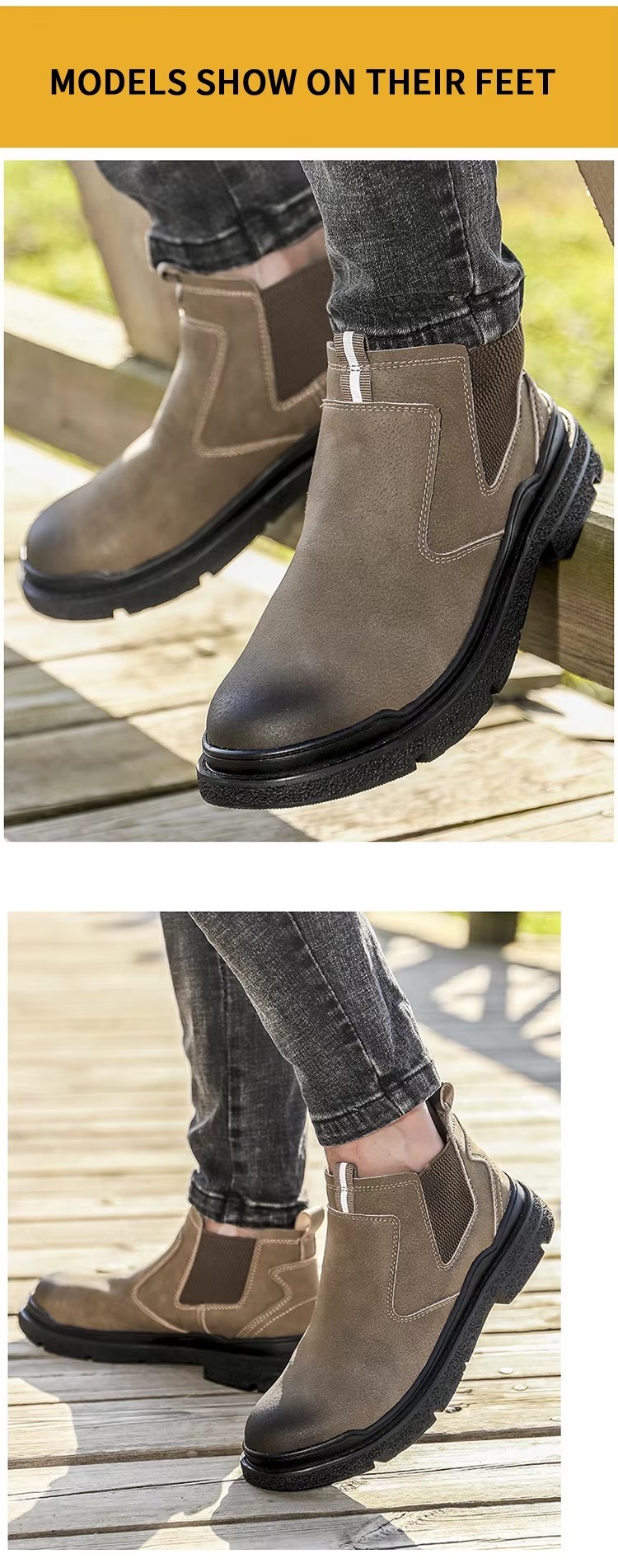 MICROFIBER LEATHER WELDING WORK SAFETY SHOES NO-LACE-UP ANTI-SMASH ANTI-PUNCTURE ANTI-SPARK for MEN SPRING SUMMER AUTUMN WINTER