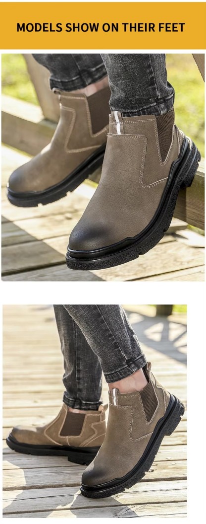 MICROFIBER LEATHER WELDING WORK SAFETY SHOES NO-LACE-UP ANTI-SMASH ANTI-PUNCTURE ANTI-SPARK for MEN SPRING SUMMER AUTUMN WINTER