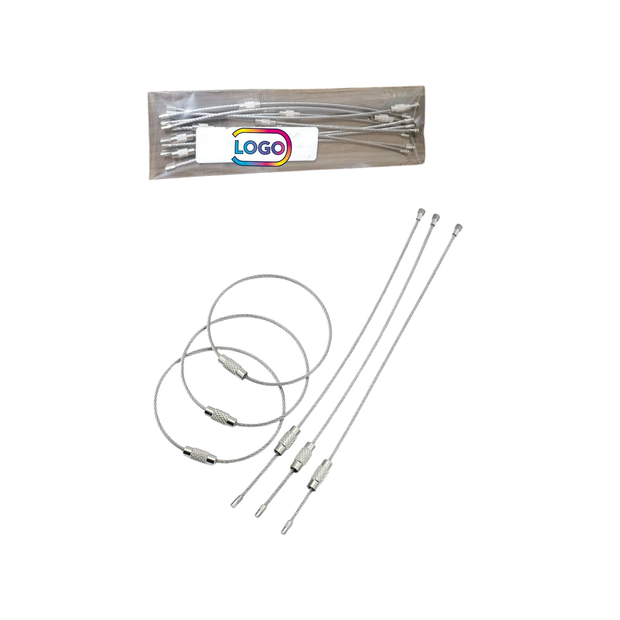 Stainless Steel Round Metal Keychain with Cable Loop