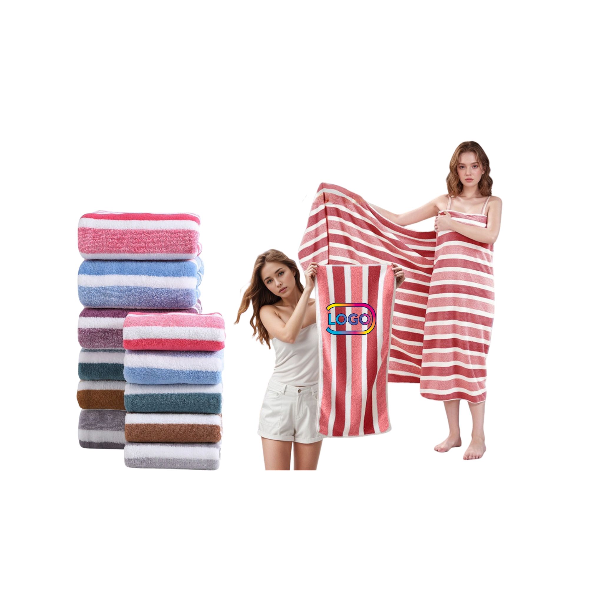 Striped Coral Fleece Bath Towel
