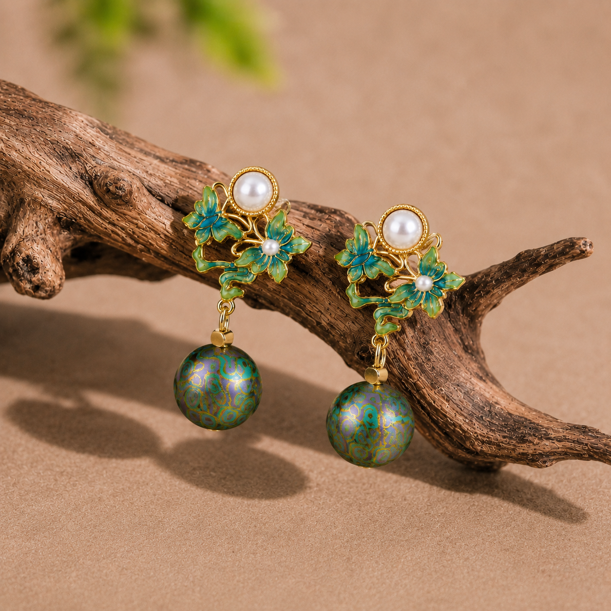 Floral Pearl & Lacquer Statement Earrings
