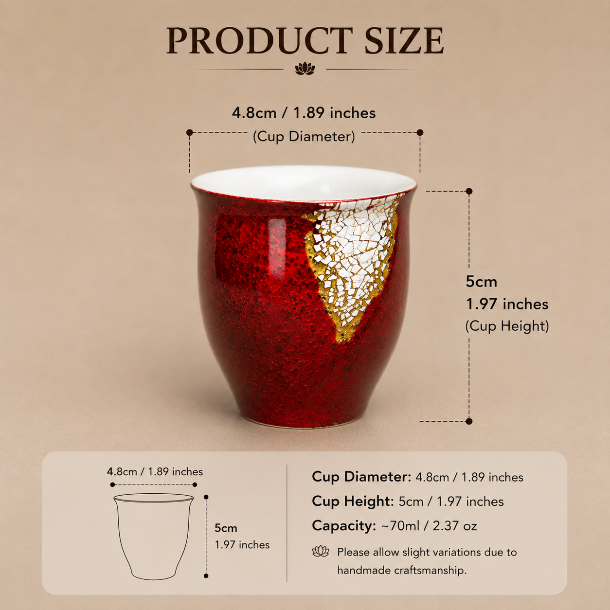Natural Raw Lacquer Tall Cup with Mother-of-Pearl Inlay