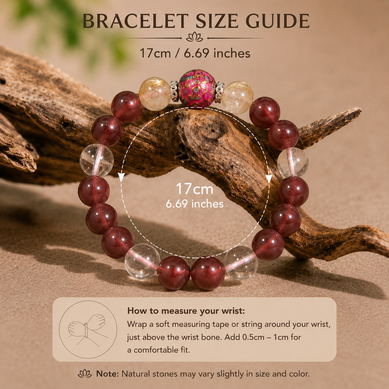 Ruby Red Rutilated Quartz & Heritage Lacquer Bracelet