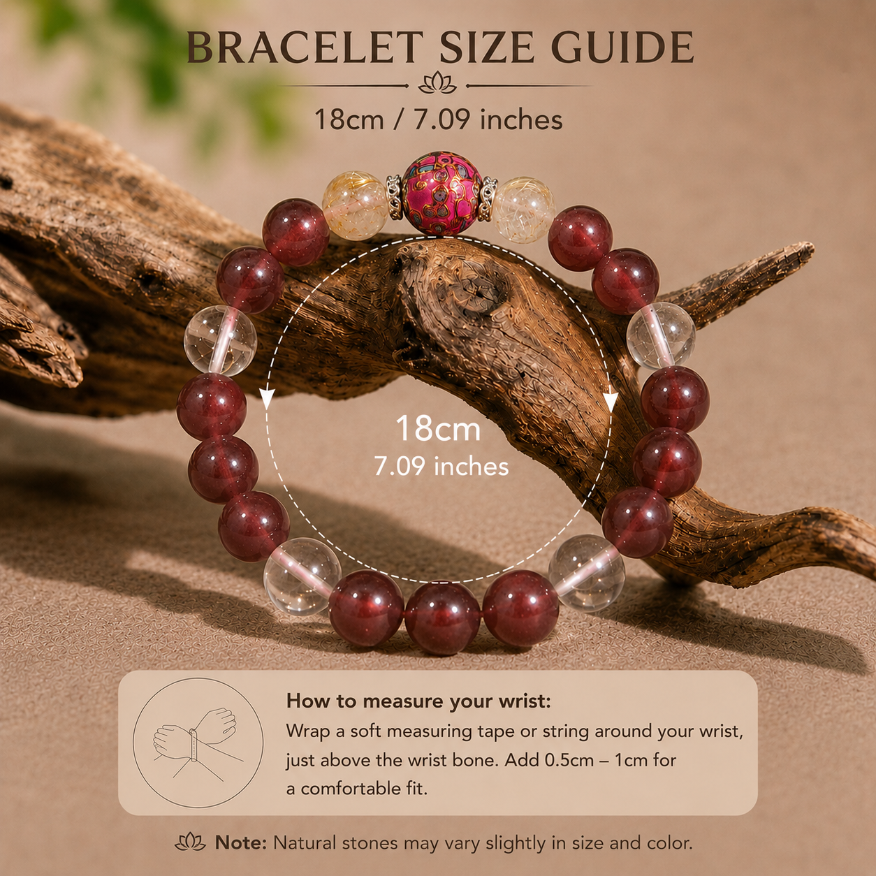 Ruby Red Rutilated Quartz & Heritage Lacquer Bracelet