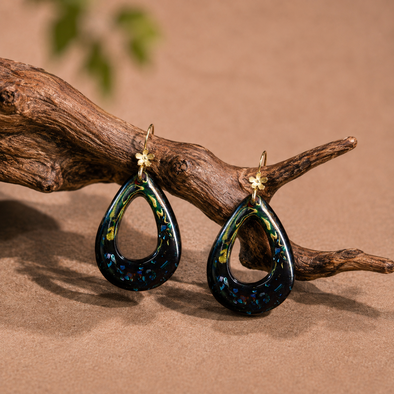 Handcrafted Lacquer & Mother-of-Pearl Teardrop Earrings – Artisan Statement Jewelry