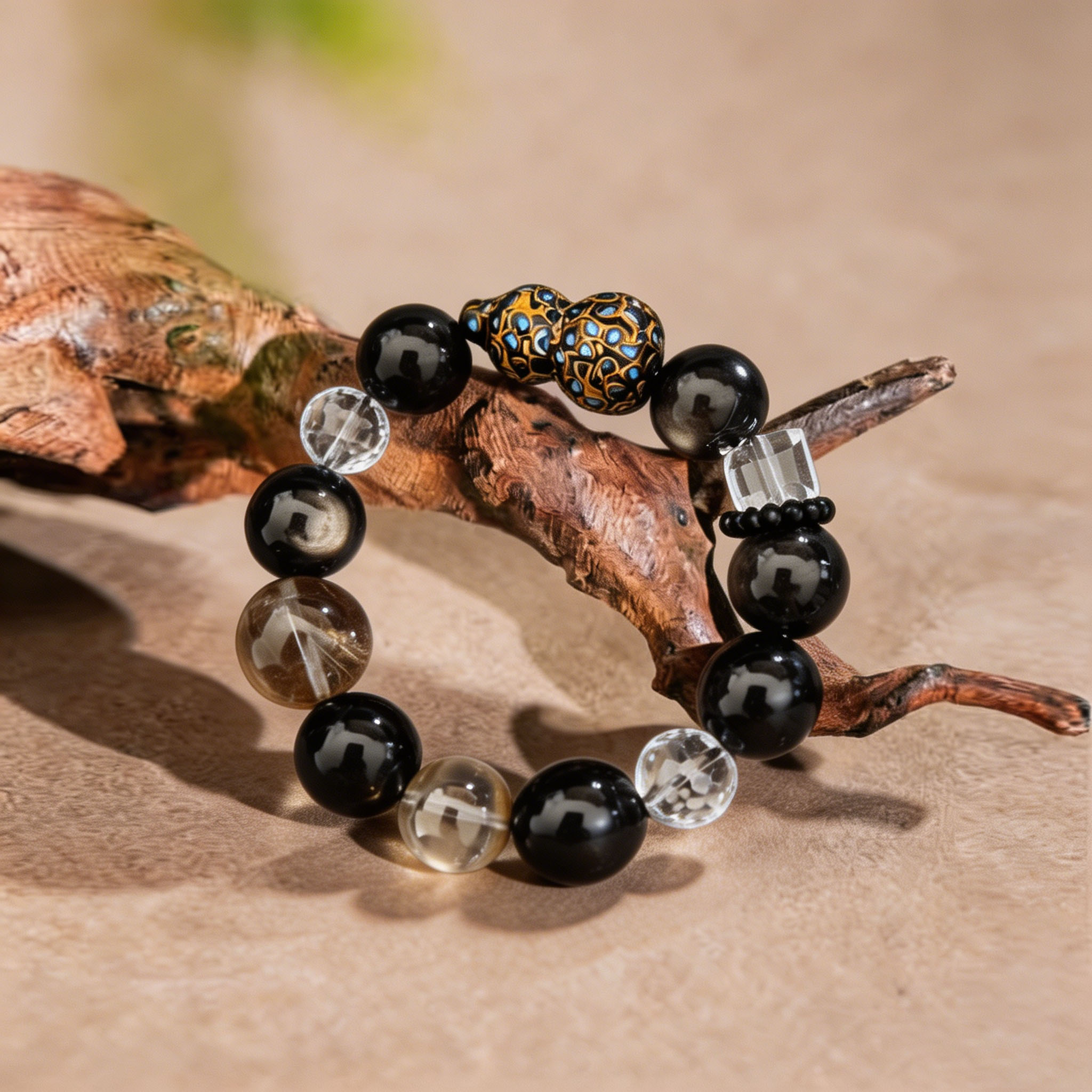Crystal and Lacquer Bead Bracelet