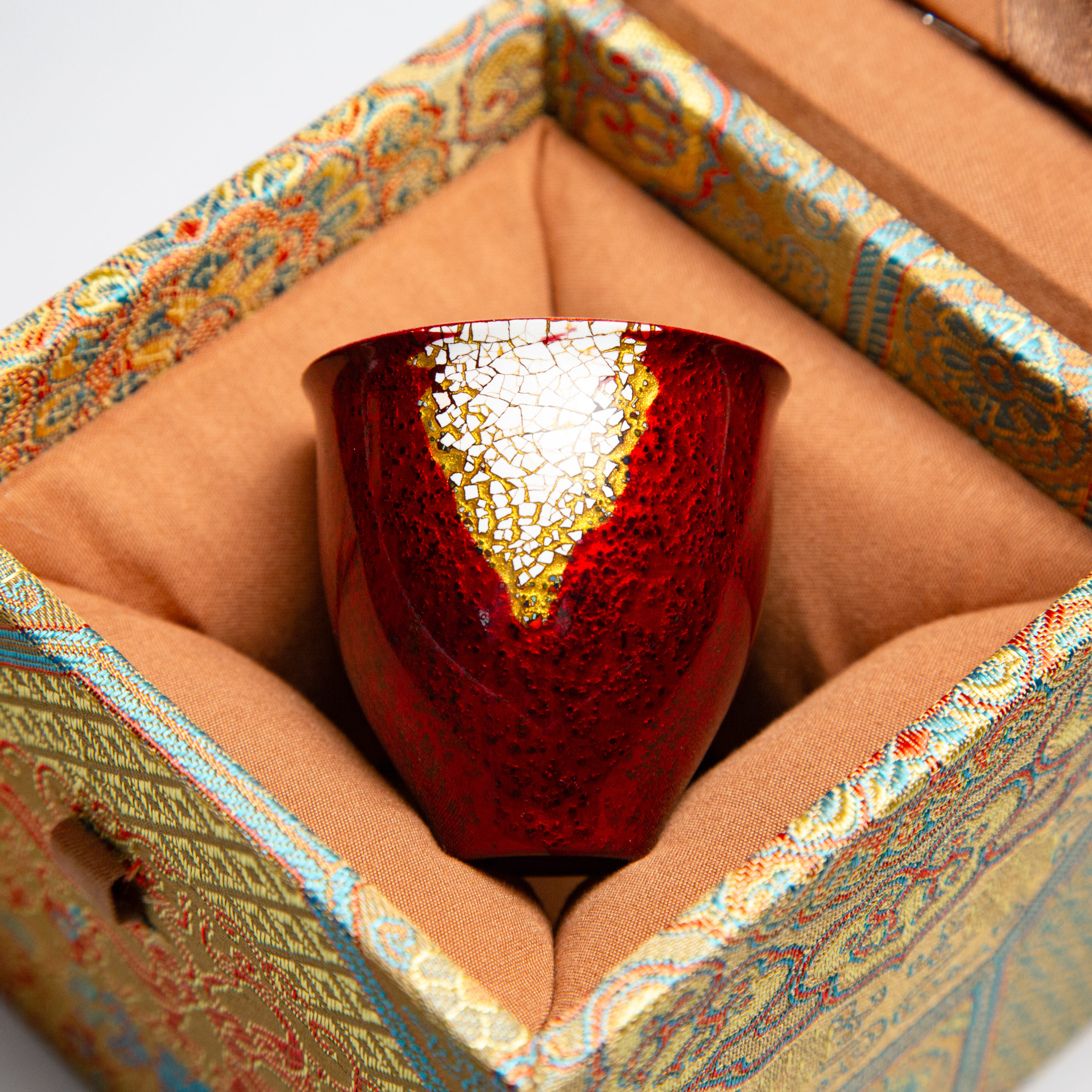 Natural Raw Lacquer Tall Cup with Mother-of-Pearl Inlay