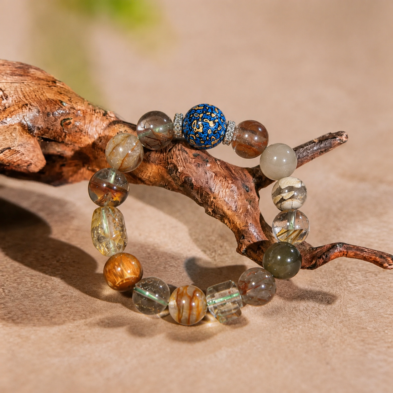 Handcrafted Lacquer & Natural Crystal Bracelet – Artisan Statement Beaded Bracelet